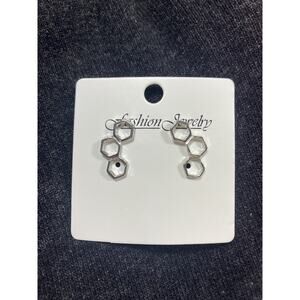 Geometric Hexagon Silver Tone Stud Earrings